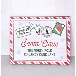 Santa Claus Letter Wall Decor Old Fashioned Peppermint Ribbon Green and‎ Red